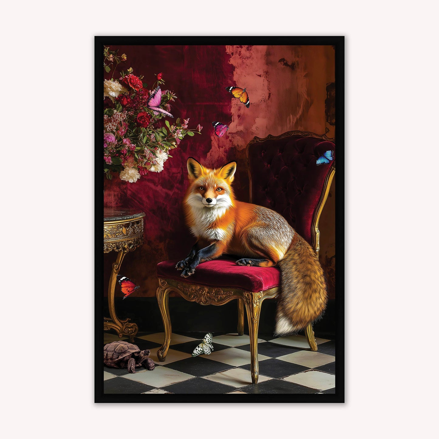 Luxury Velvet Art Print - Stately Home Curiosity Fox Framed Wall Art
