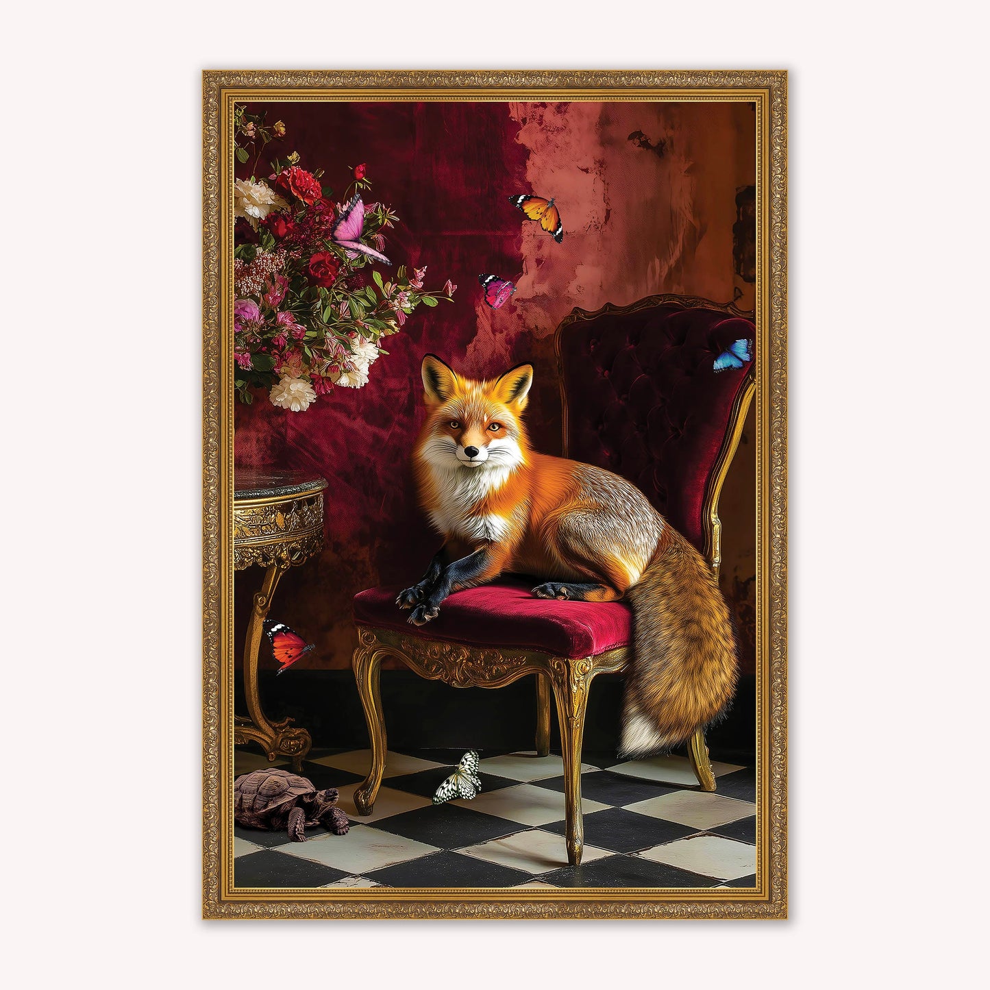 Luxury Velvet Art Print - Stately Home Curiosity Fox Framed Wall Art