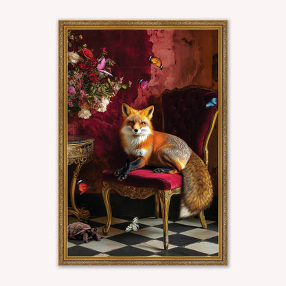 Luxury Velvet Art Print - Stately Home Curiosity Fox Framed Wall Art