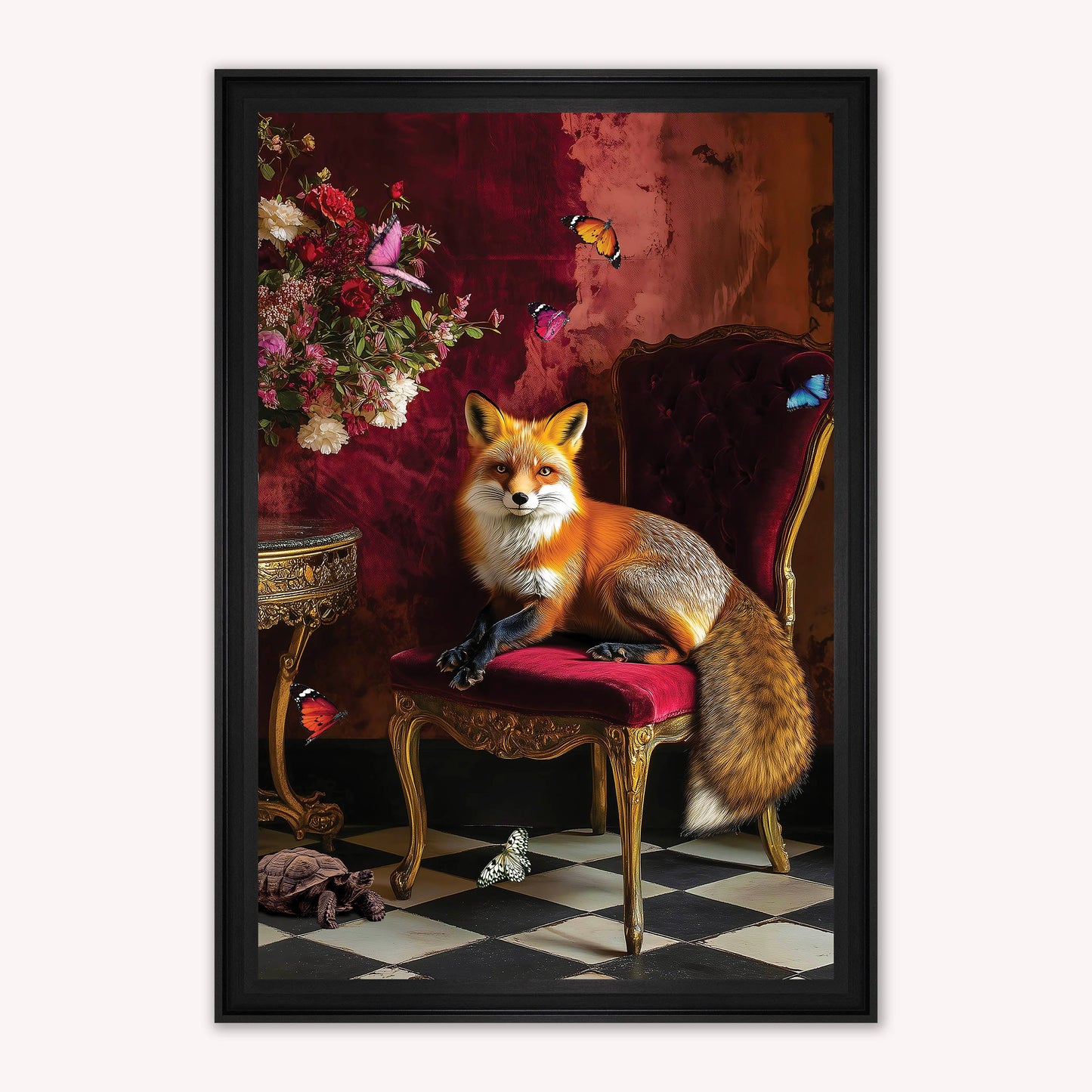 Luxury Velvet Art Print - Stately Home Curiosity Fox Framed Wall Art