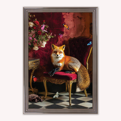 Luxury Velvet Art Print - Stately Home Curiosity Fox Framed Wall Art