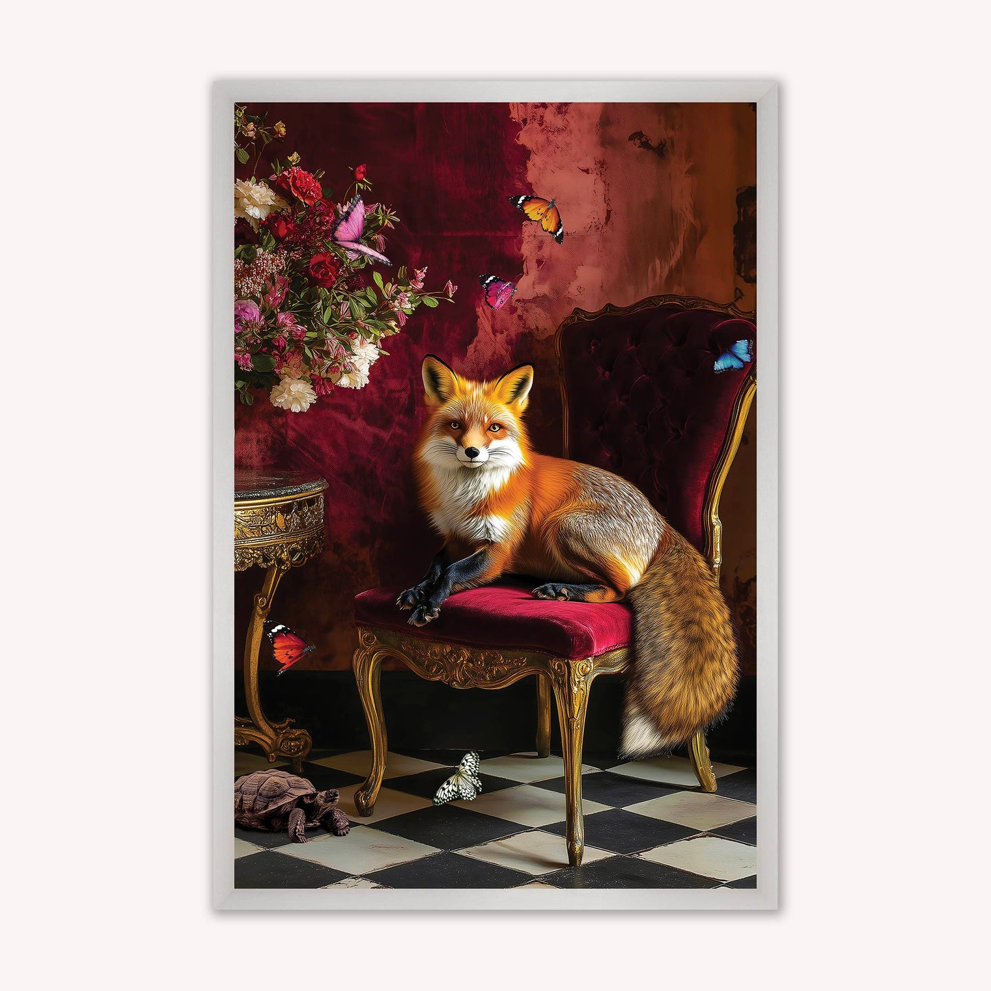 Luxury Velvet Art Print - Stately Home Curiosity Fox Framed Wall Art