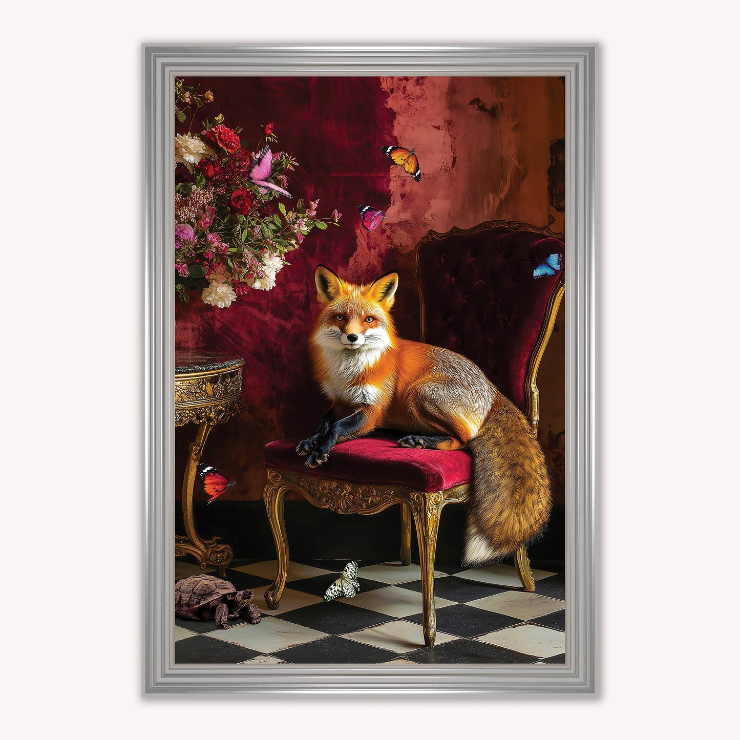 Luxury Velvet Art Print - Stately Home Curiosity Fox Framed Wall Art