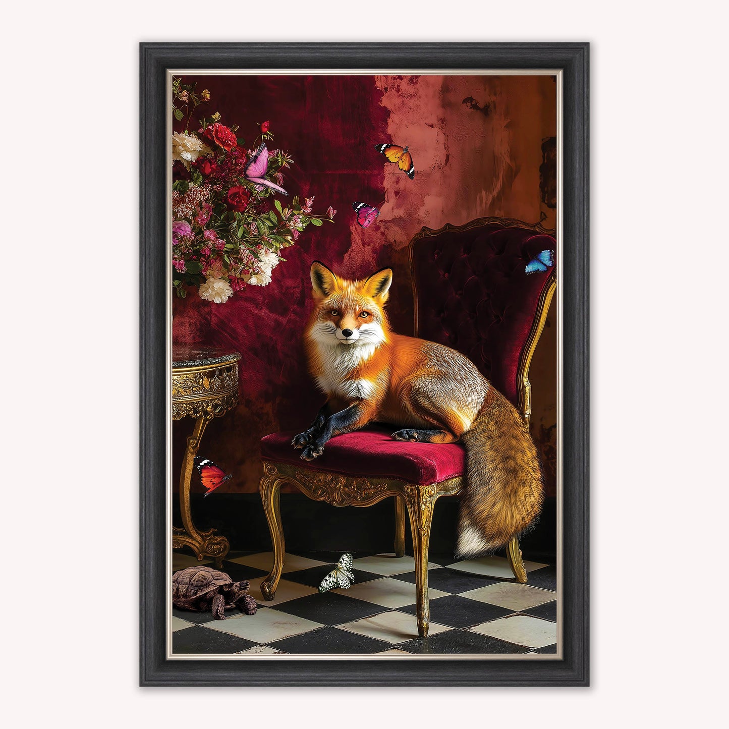 Luxury Velvet Art Print - Stately Home Curiosity Fox Framed Wall Art