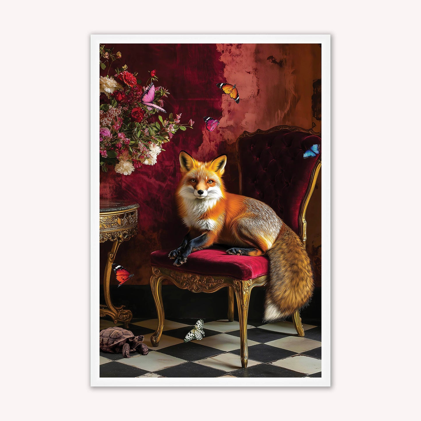 Luxury Velvet Art Print - Stately Home Curiosity Fox Framed Wall Art