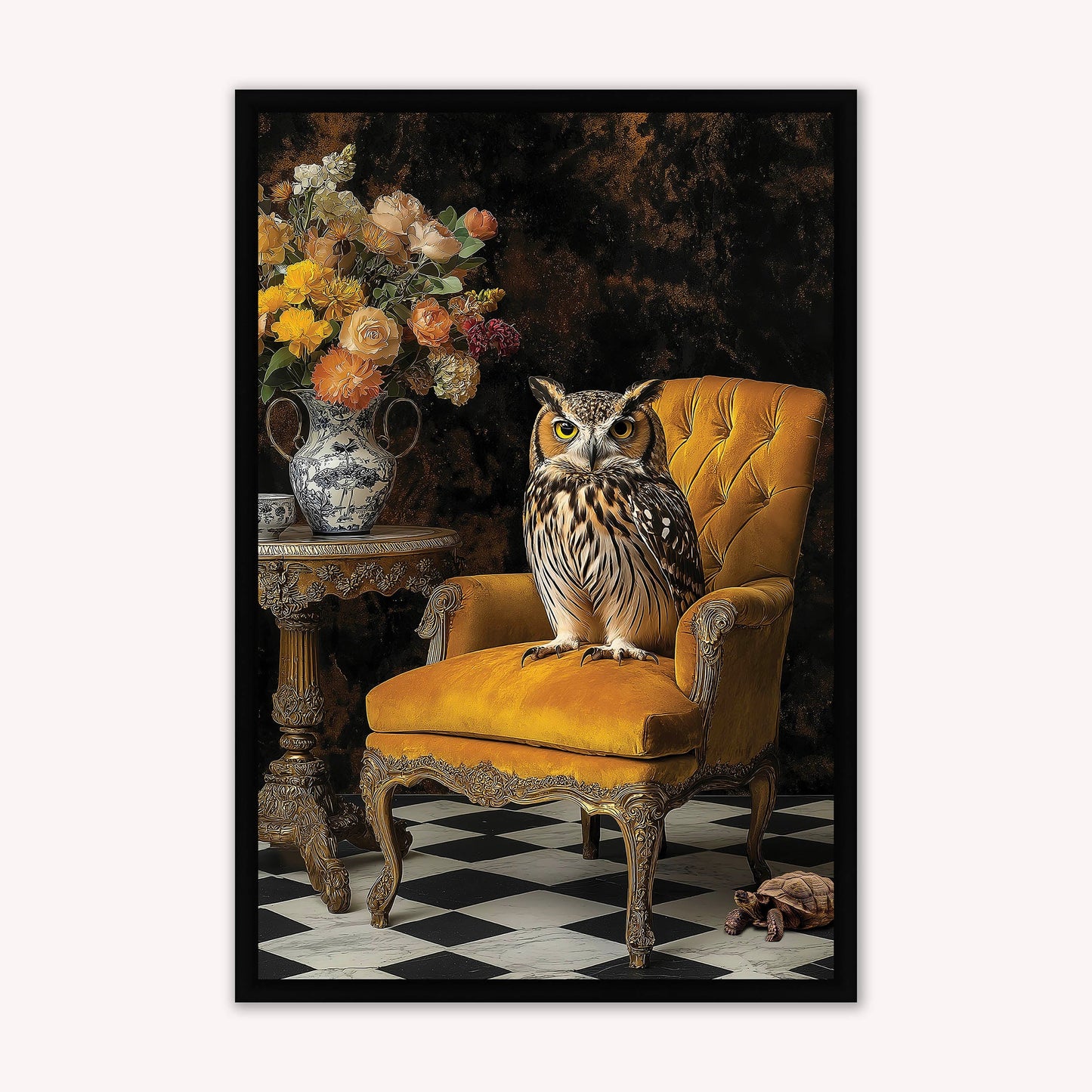 Luxury Velvet Art Print - Stately Home Curiosity Owl Framed Wall Art