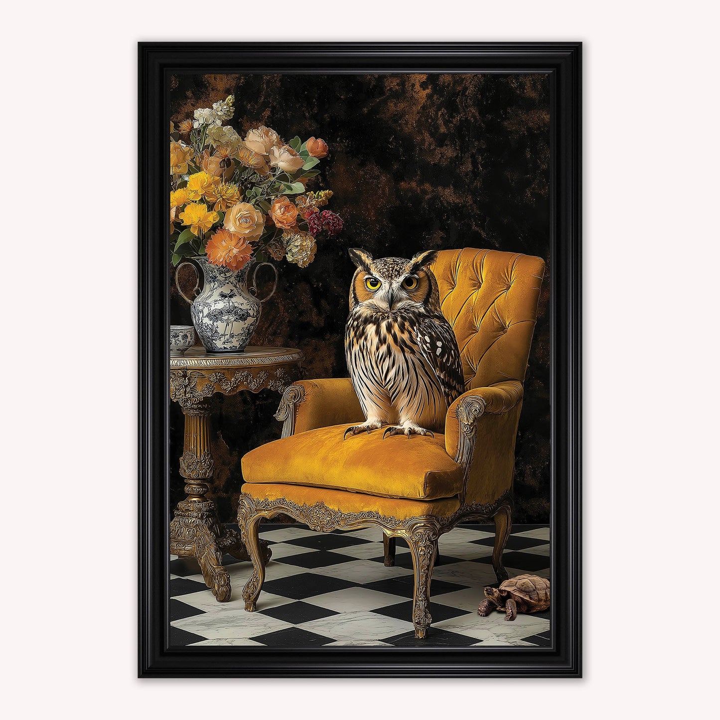 Luxury Velvet Art Print - Stately Home Curiosity Owl Framed Wall Art