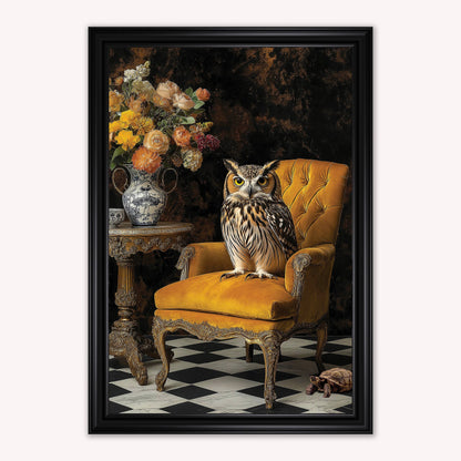 Luxury Velvet Art Print - Stately Home Curiosity Owl Framed Wall Art