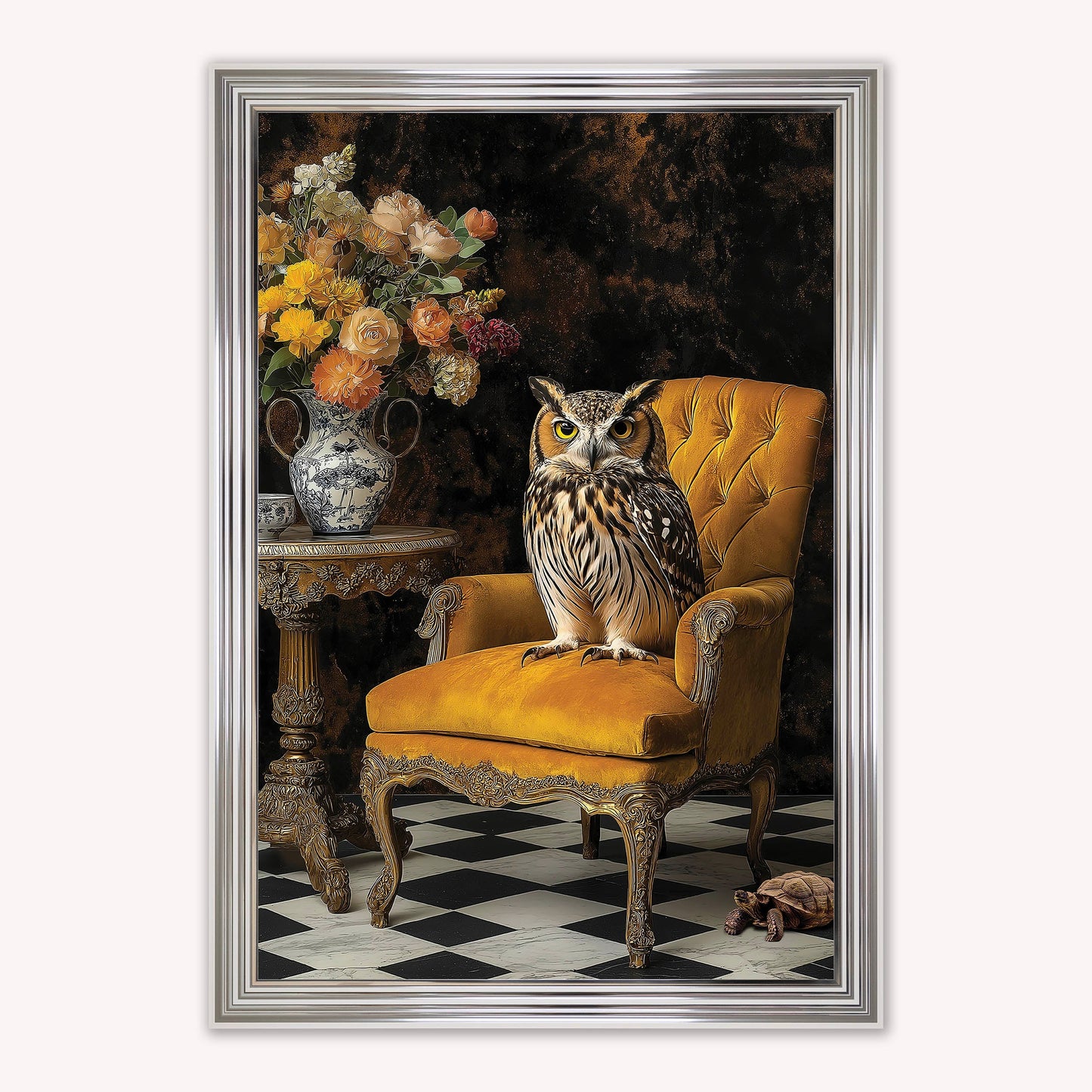 Luxury Velvet Art Print - Stately Home Curiosity Owl Framed Wall Art