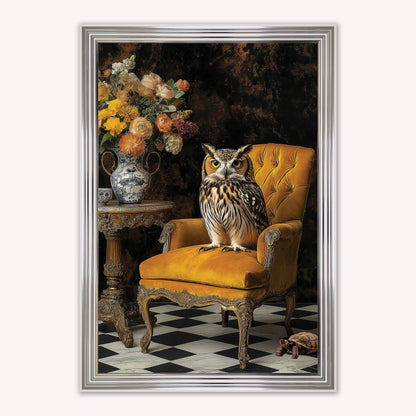 Luxury Velvet Art Print - Stately Home Curiosity Owl Framed Wall Art
