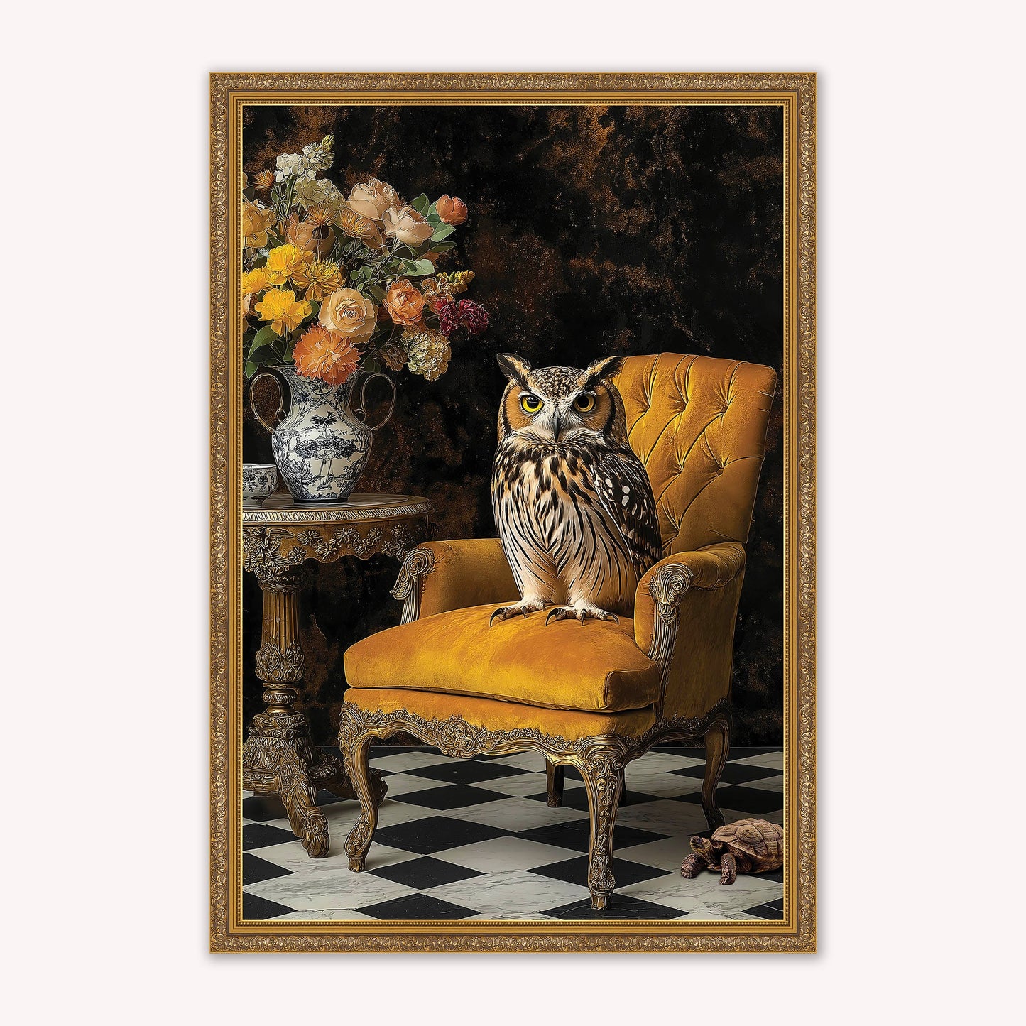 Luxury Velvet Art Print - Stately Home Curiosity Owl Framed Wall Art