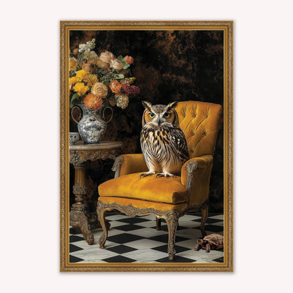 Luxury Velvet Art Print - Stately Home Curiosity Owl Framed Wall Art