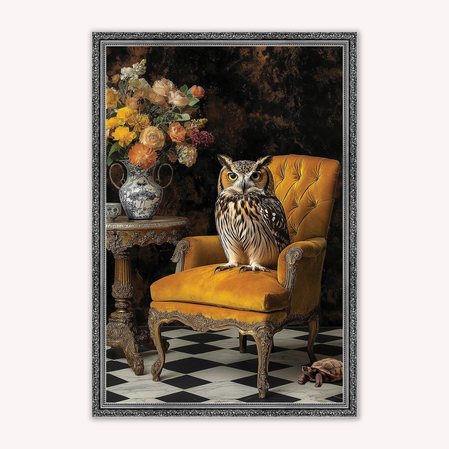 Luxury Velvet Art Print - Stately Home Curiosity Owl Framed Wall Art