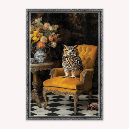 Luxury Velvet Art Print - Stately Home Curiosity Owl Framed Wall Art