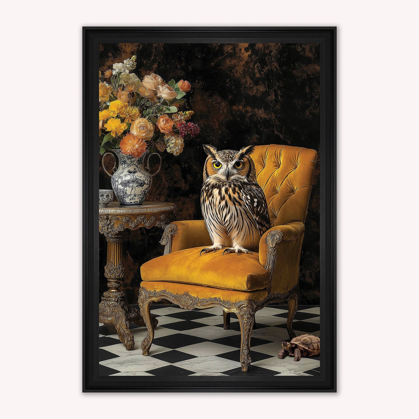 Luxury Velvet Art Print - Stately Home Curiosity Owl Framed Wall Art