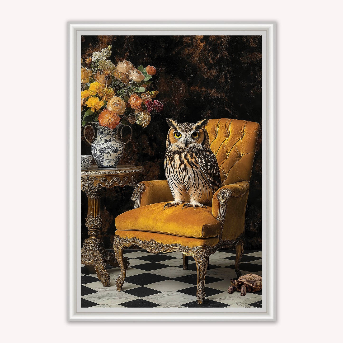 Luxury Velvet Art Print - Stately Home Curiosity Owl Framed Wall Art
