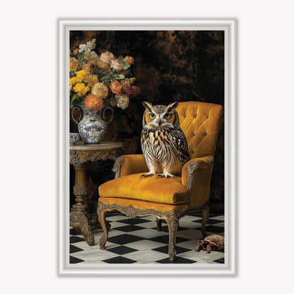 Luxury Velvet Art Print - Stately Home Curiosity Owl Framed Wall Art