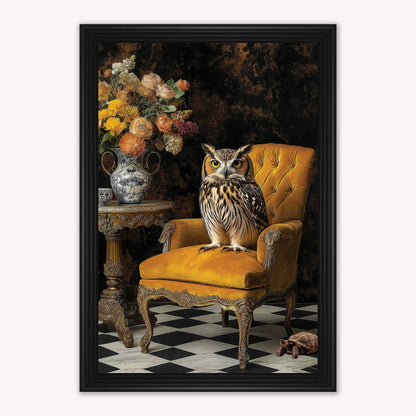 Luxury Velvet Art Print - Stately Home Curiosity Owl Framed Wall Art