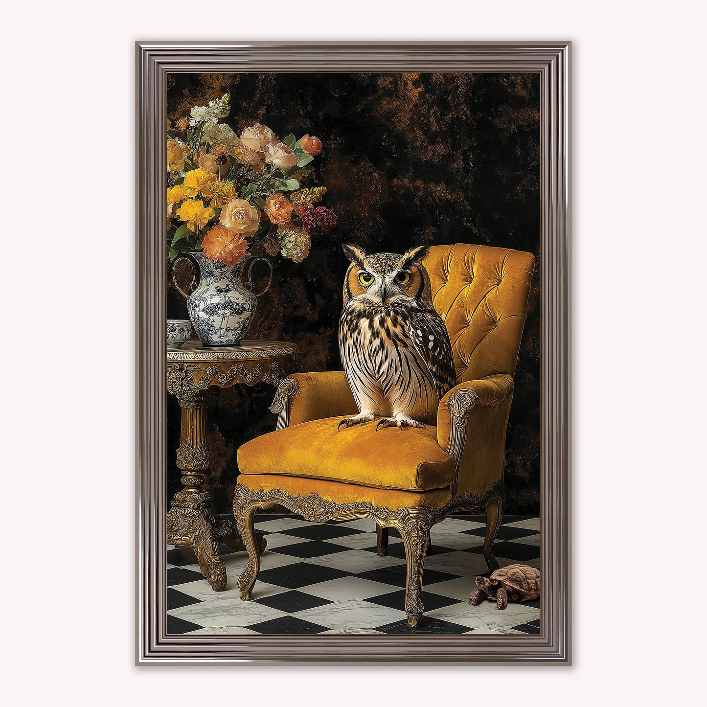 Luxury Velvet Art Print - Stately Home Curiosity Owl Framed Wall Art