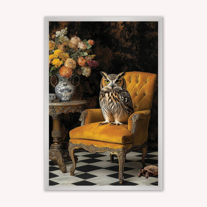 Luxury Velvet Art Print - Stately Home Curiosity Owl Framed Wall Art