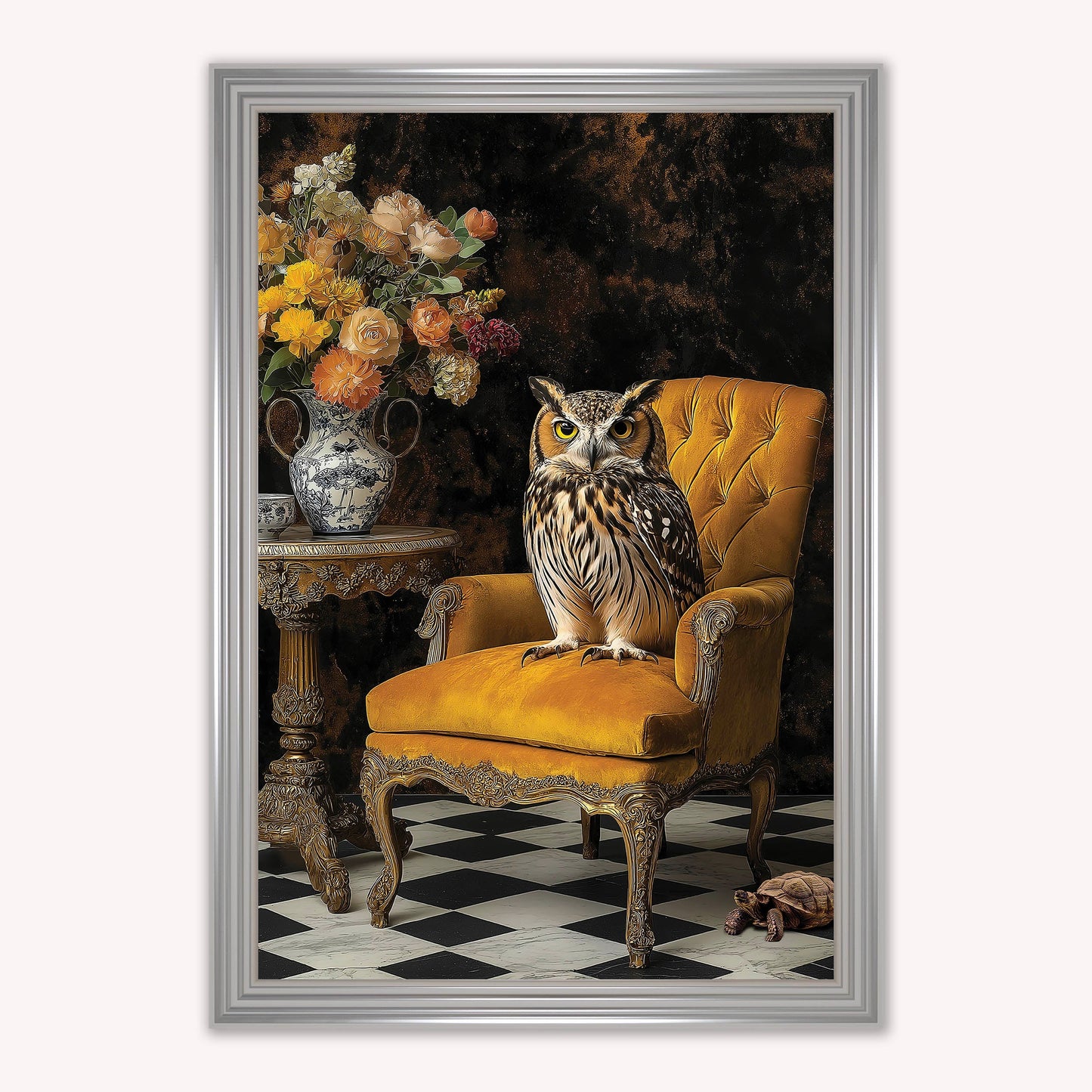 Luxury Velvet Art Print - Stately Home Curiosity Owl Framed Wall Art