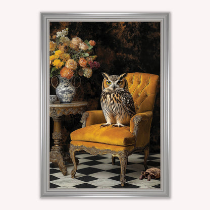 Luxury Velvet Art Print - Stately Home Curiosity Owl Framed Wall Art