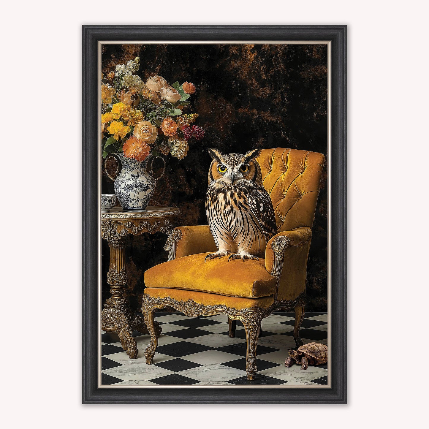 Luxury Velvet Art Print - Stately Home Curiosity Owl Framed Wall Art