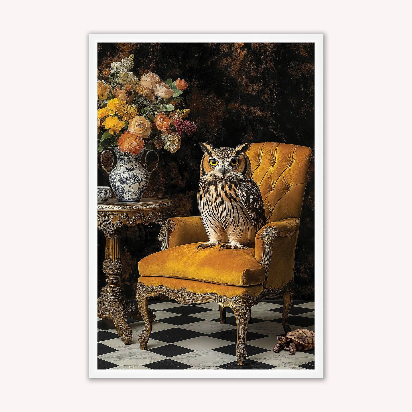 Luxury Velvet Art Print - Stately Home Curiosity Owl Framed Wall Art