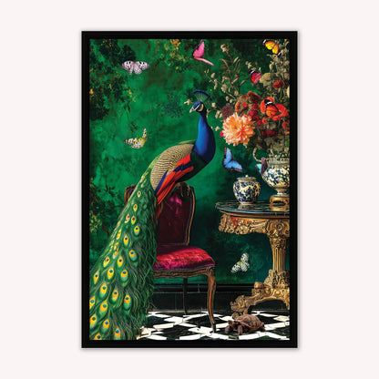 Luxury Velvet Art Print - Stately Home Curiosity Peacock Framed Wall Art