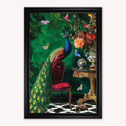 Luxury Velvet Art Print - Stately Home Curiosity Peacock Framed Wall Art