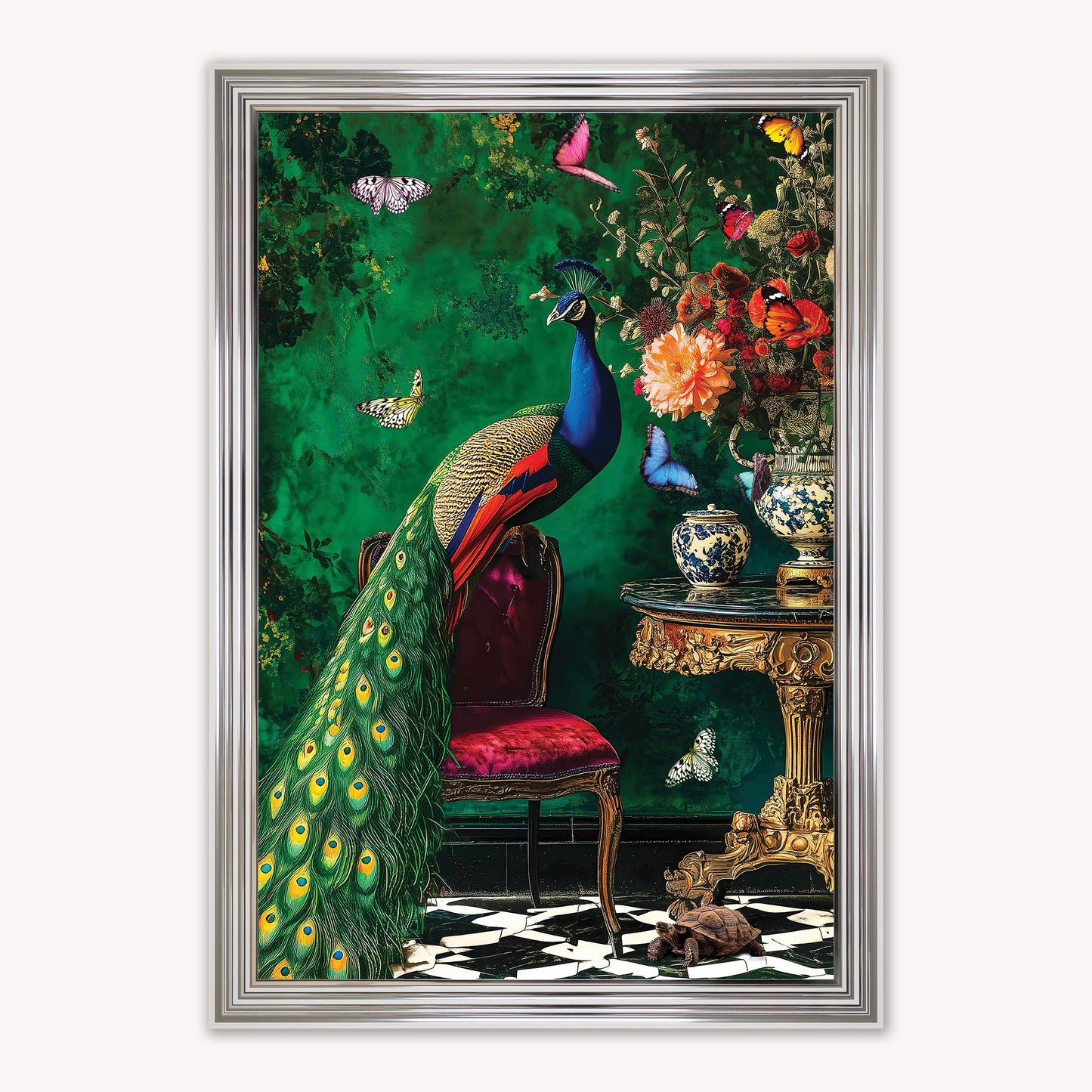 Luxury Velvet Art Print - Stately Home Curiosity Peacock Framed Wall Art