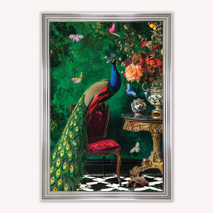 Luxury Velvet Art Print - Stately Home Curiosity Peacock Framed Wall Art