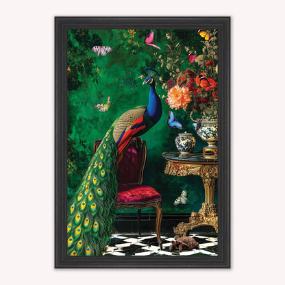 Luxury Velvet Art Print - Stately Home Curiosity Peacock Framed Wall Art