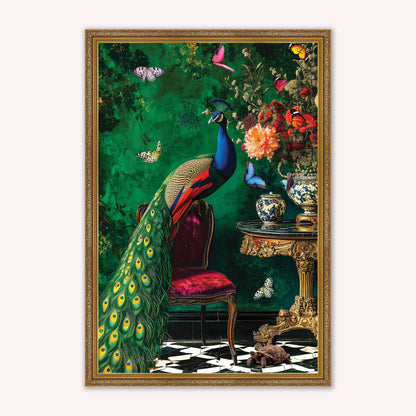 Luxury Velvet Art Print - Stately Home Curiosity Peacock Framed Wall Art