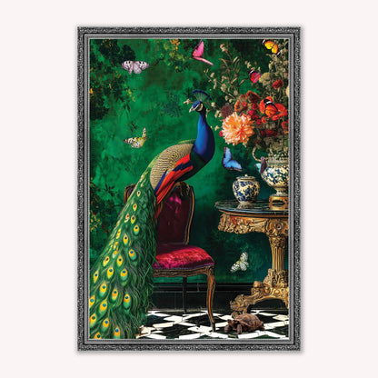 Luxury Velvet Art Print - Stately Home Curiosity Peacock Framed Wall Art