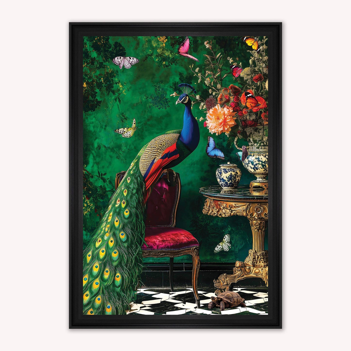 Luxury Velvet Art Print - Stately Home Curiosity Peacock Framed Wall Art