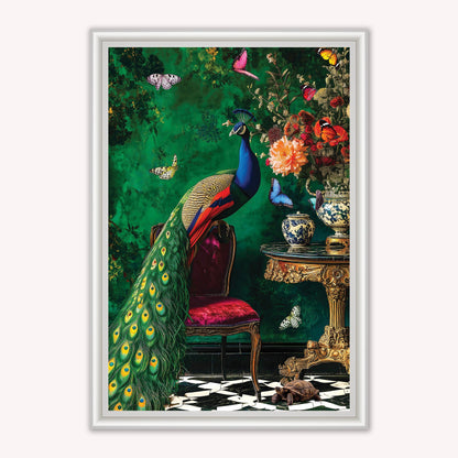 Luxury Velvet Art Print - Stately Home Curiosity Peacock Framed Wall Art
