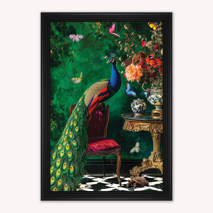 Luxury Velvet Art Print - Stately Home Curiosity Peacock Framed Wall Art