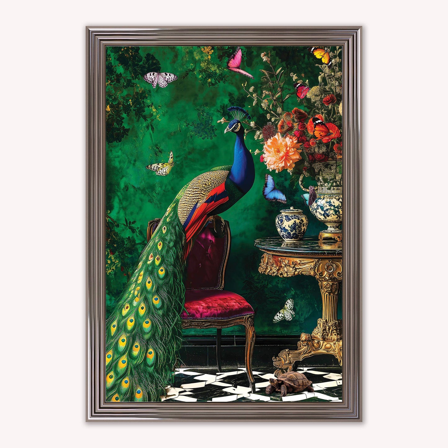 Luxury Velvet Art Print - Stately Home Curiosity Peacock Framed Wall Art