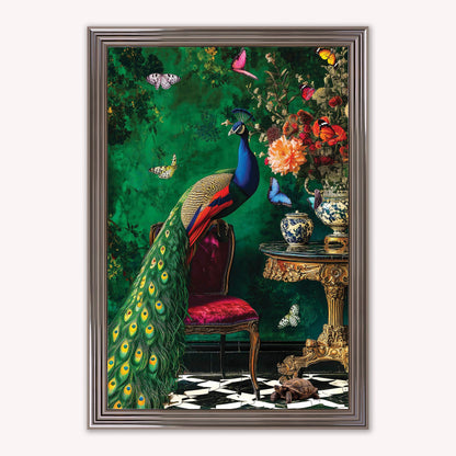 Luxury Velvet Art Print - Stately Home Curiosity Peacock Framed Wall Art