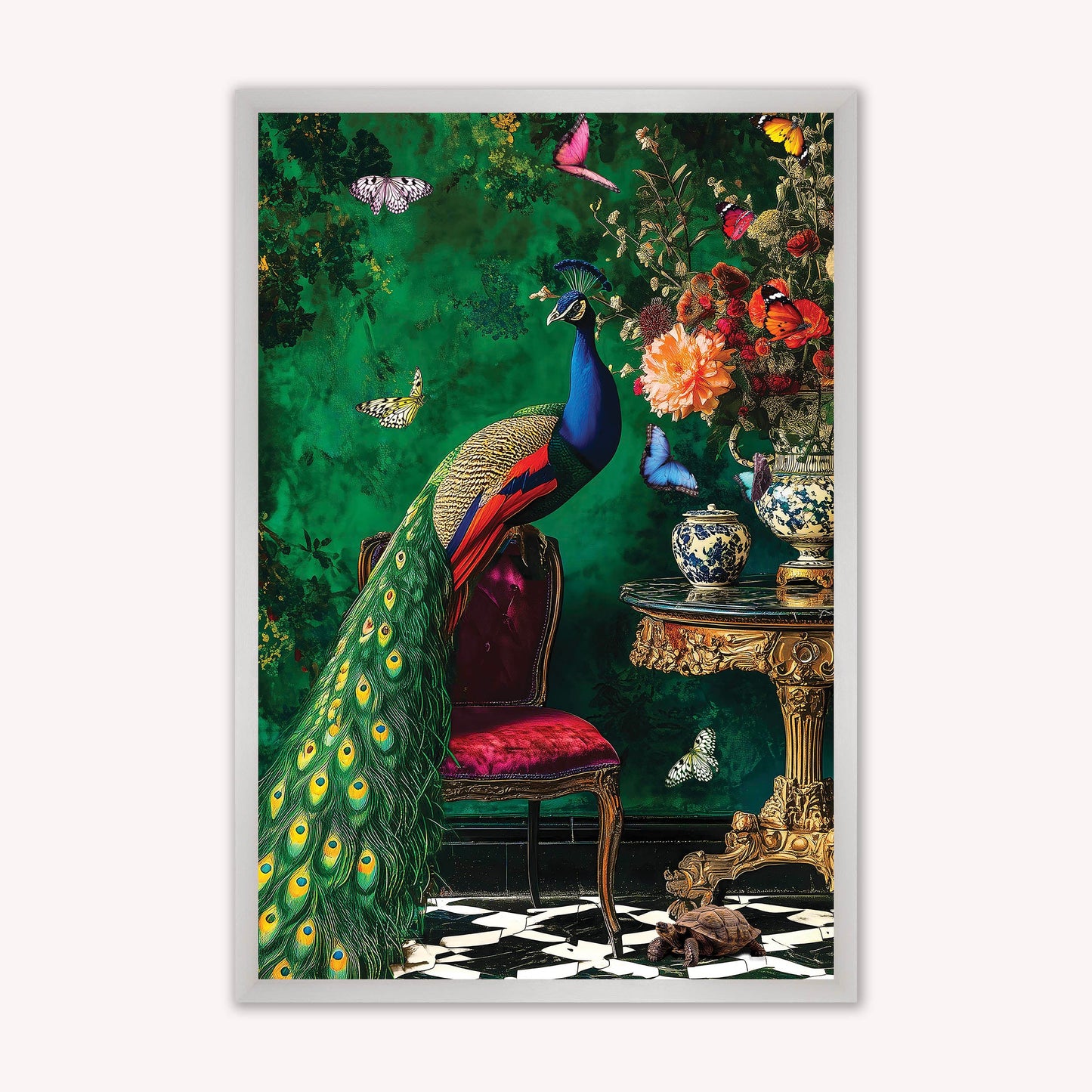 Luxury Velvet Art Print - Stately Home Curiosity Peacock Framed Wall Art