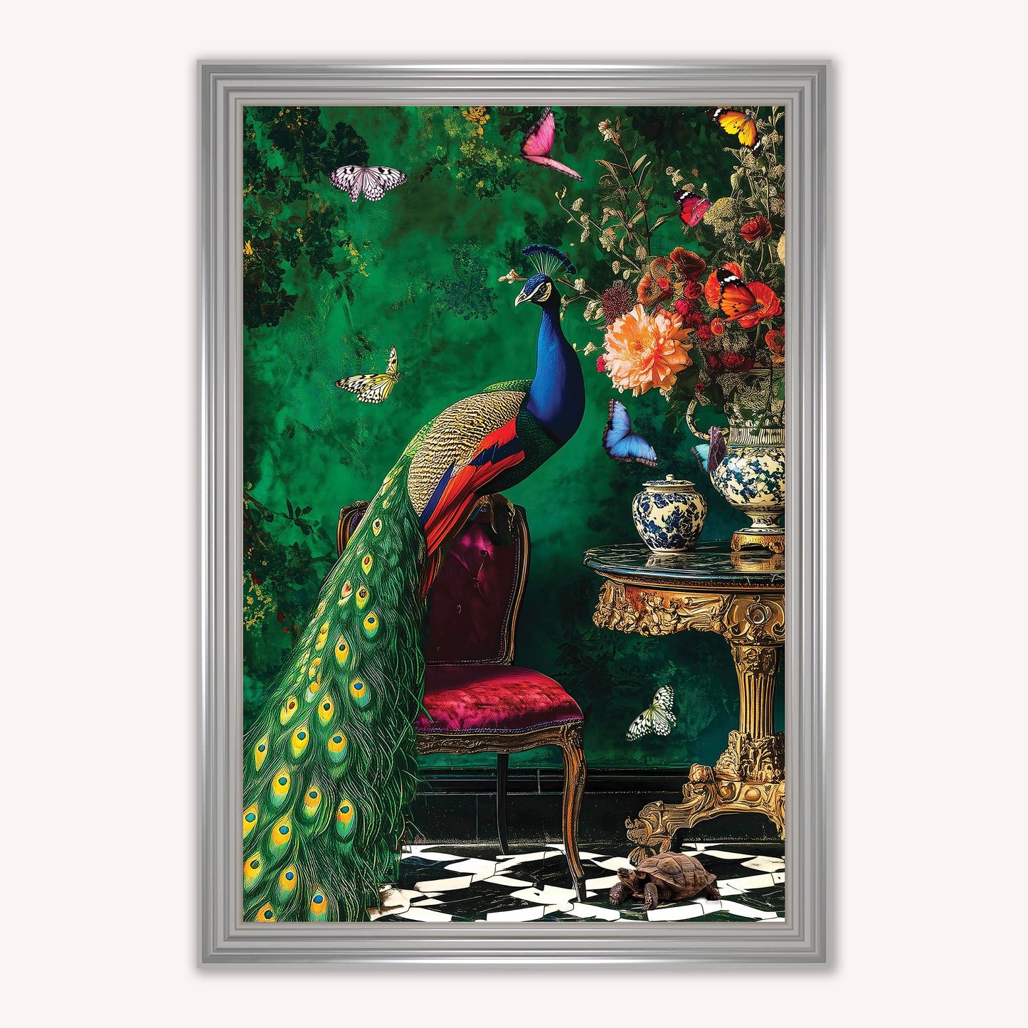 Luxury Velvet Art Print - Stately Home Curiosity Peacock Framed Wall Art