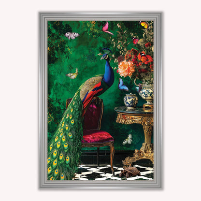 Luxury Velvet Art Print - Stately Home Curiosity Peacock Framed Wall Art