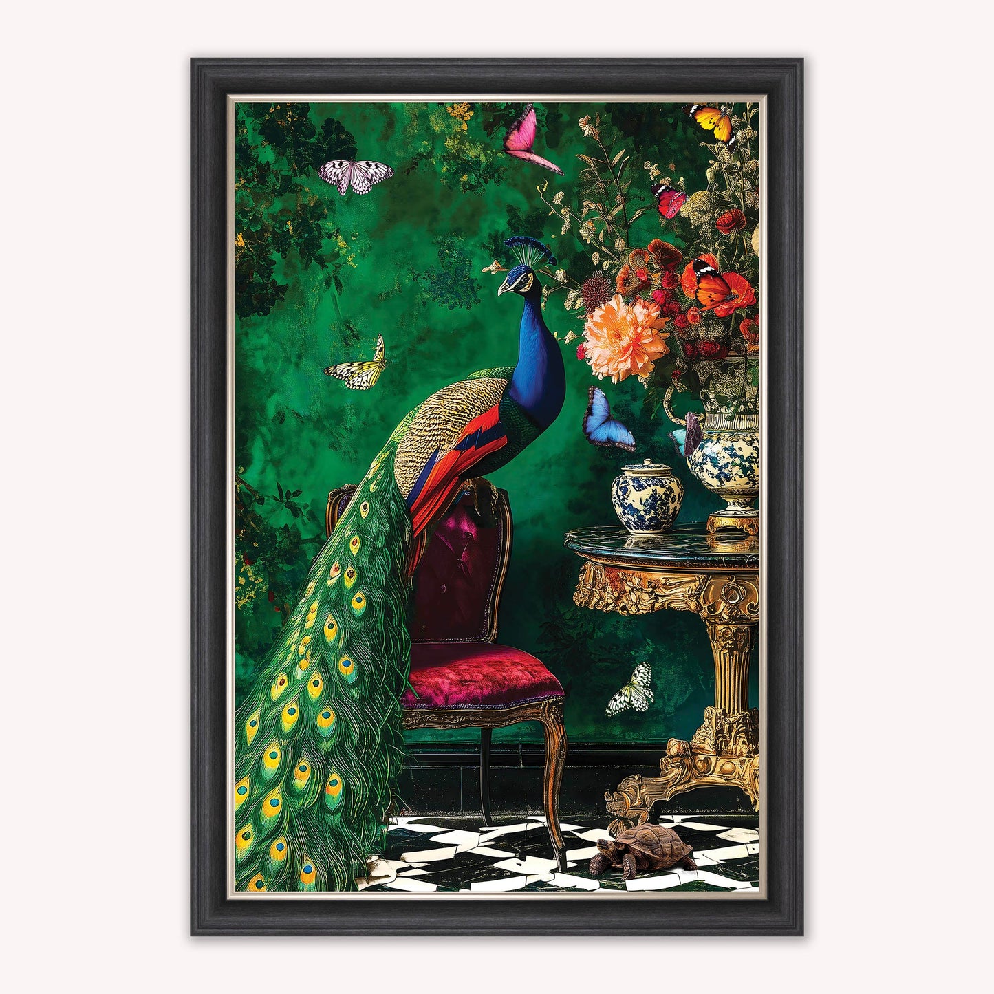 Luxury Velvet Art Print - Stately Home Curiosity Peacock Framed Wall Art