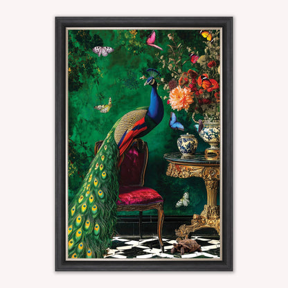 Luxury Velvet Art Print - Stately Home Curiosity Peacock Framed Wall Art