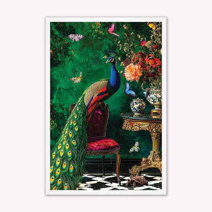 Luxury Velvet Art Print - Stately Home Curiosity Peacock Framed Wall Art