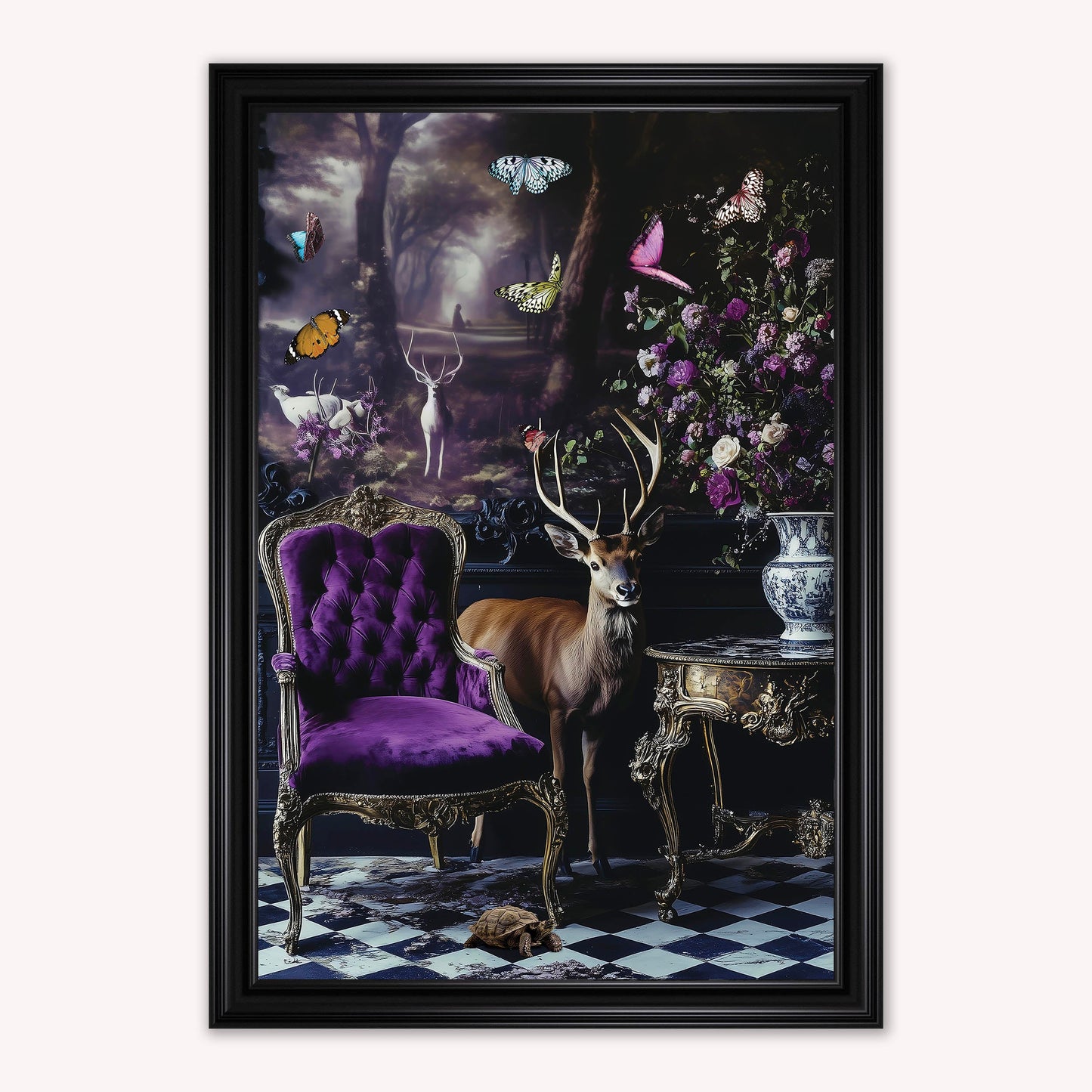 Luxury Velvet Art Print - Stately Home Curiosity Stag Framed Wall Art