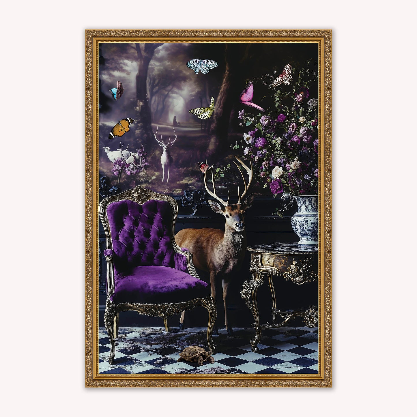 Luxury Velvet Art Print - Stately Home Curiosity Stag Framed Wall Art