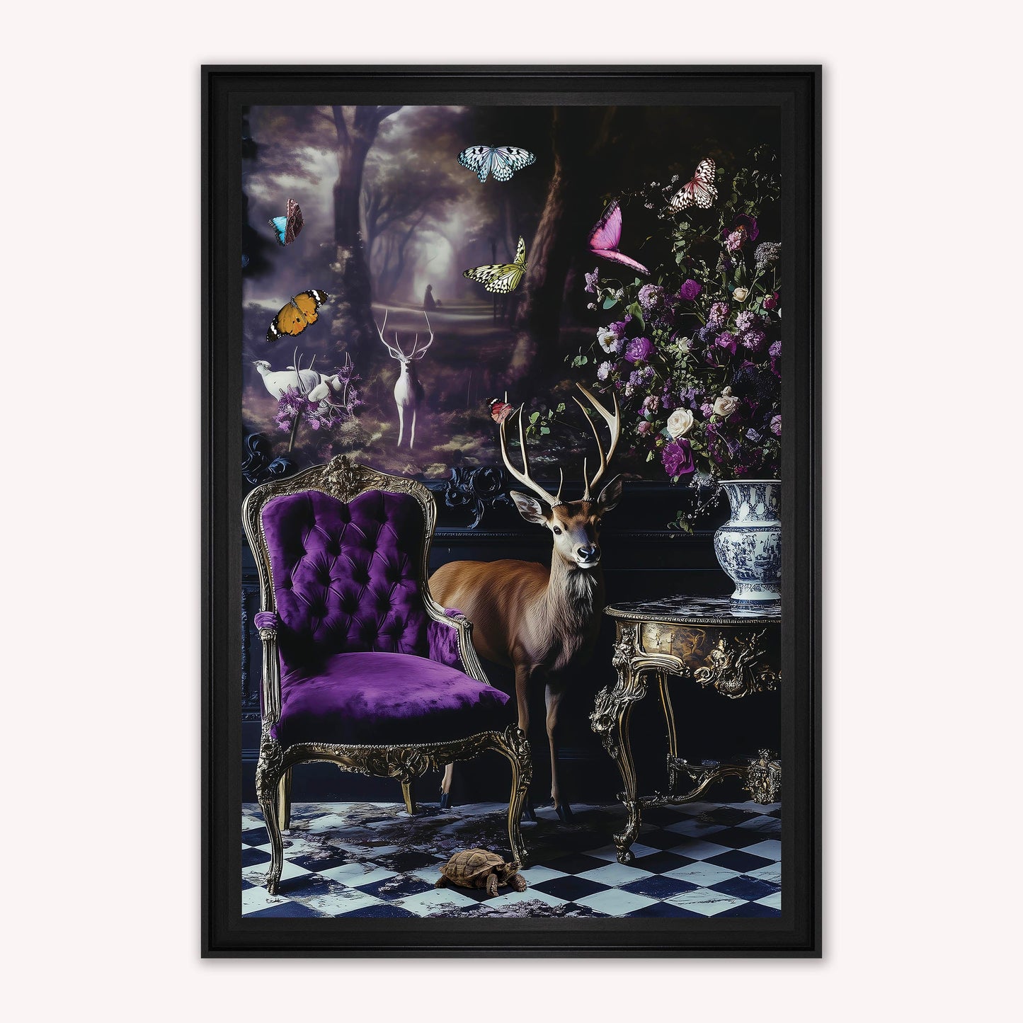 Luxury Velvet Art Print - Stately Home Curiosity Stag Framed Wall Art