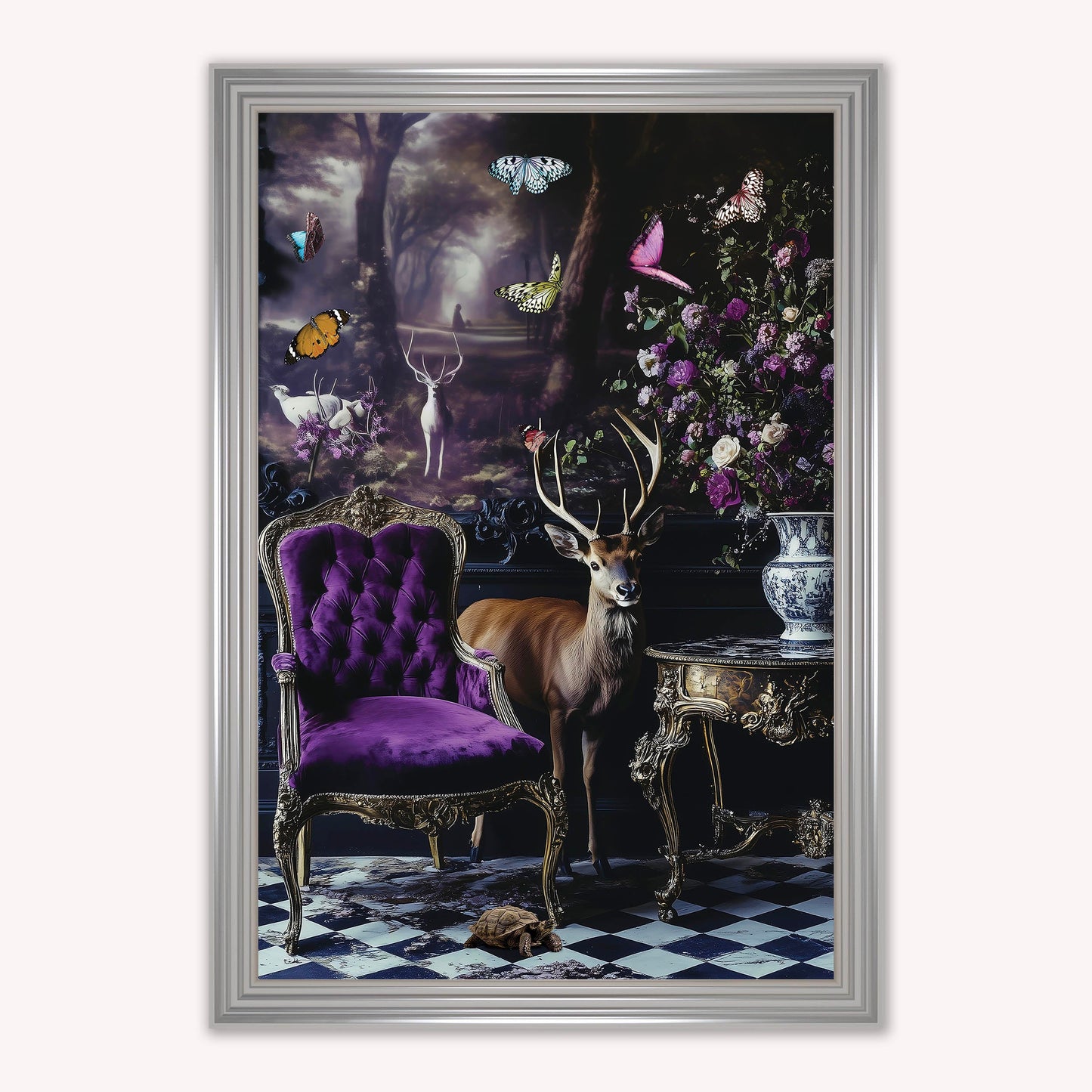 Luxury Velvet Art Print - Stately Home Curiosity Stag Framed Wall Art